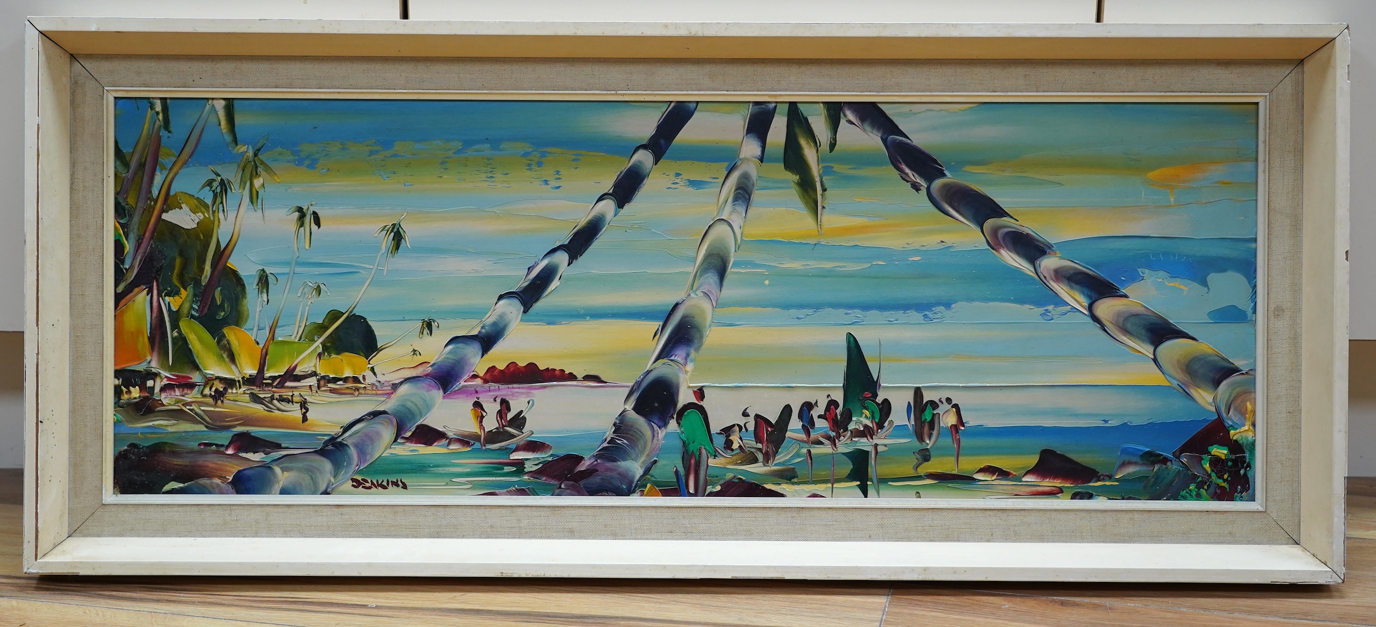 George Richard Deakins (1911-1982), impasto oil on board, Beach scene with figures, signed, 29 x 82cm